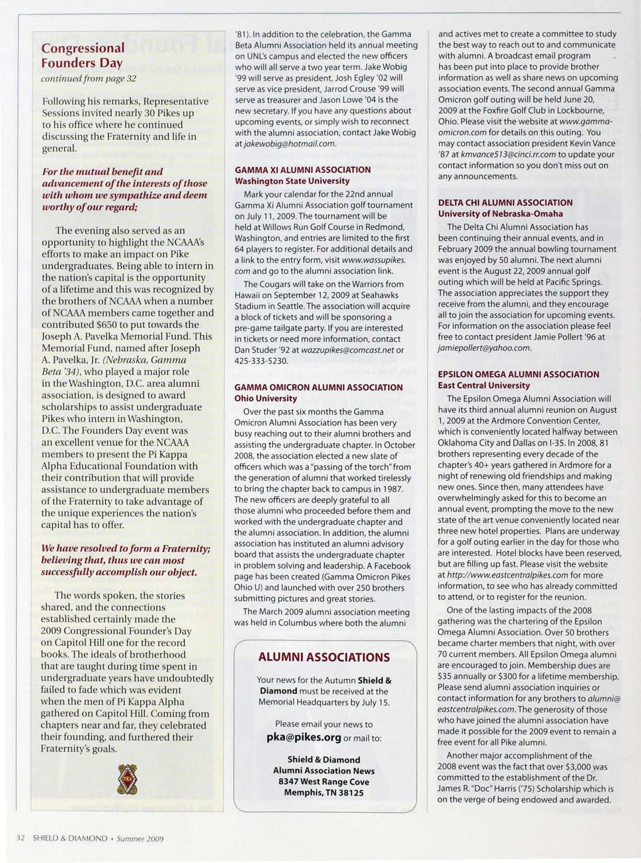 Alumni Association News, Continued, Summer 2009